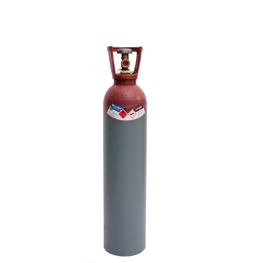 ACETYLENE Cylinder 14 liters 19 bar - loaded with 3 kg gas, complete with valve and protection cap
